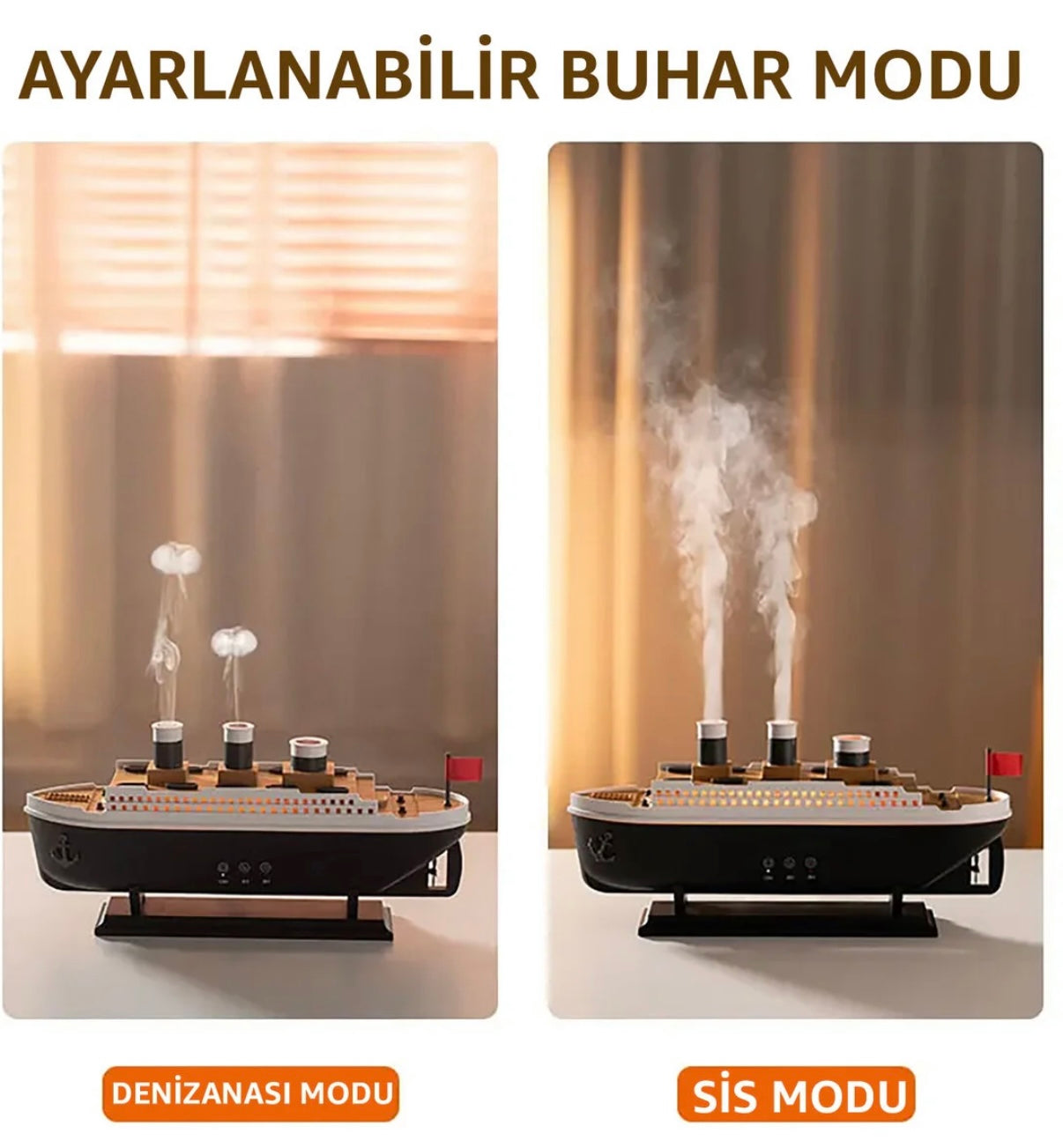 AURALIS Gemi Hava Nemlendirici - 250ml Kumandalı Işıklı Buhar Makinesi